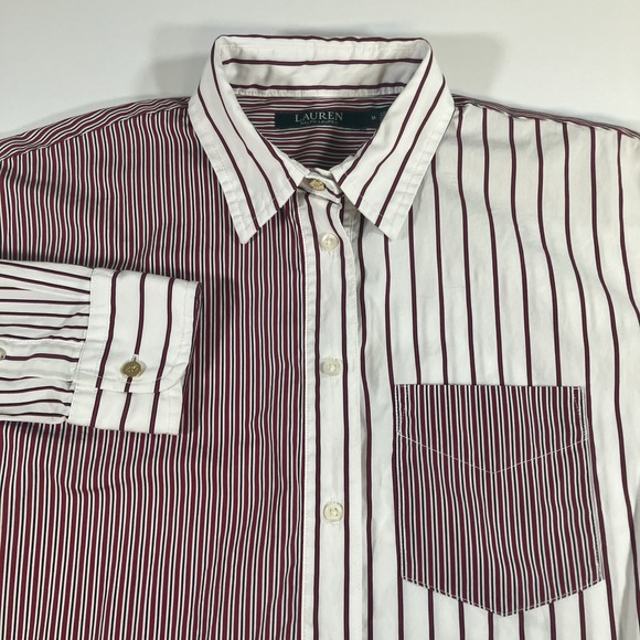 Lauren Ralph Lauren Tops - Lauren Ralph Lauren Red Striped Patchwork Long Sleeve Blouse Shirt Womens Medium
